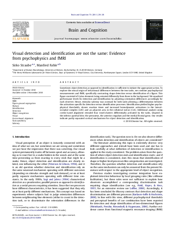 (PDF) Visual detection and identification are not the same: Evidence ...