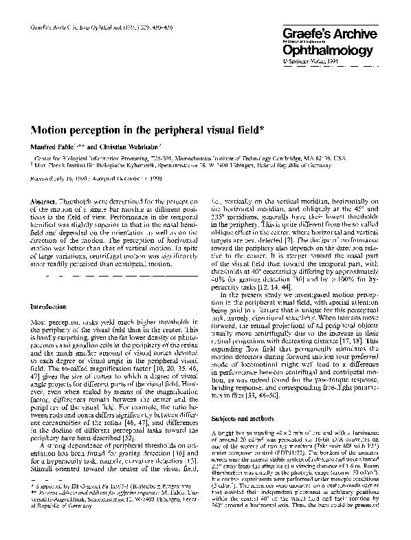 (PDF) Motion perception in the peripheral visual field