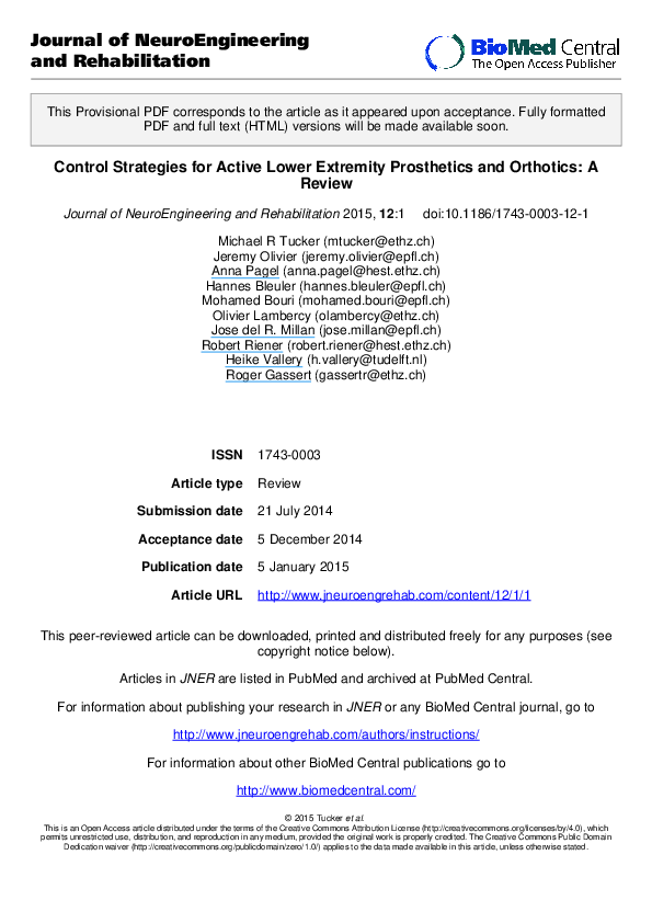 (PDF) Control strategies for active lower extremity prosthetics and ...