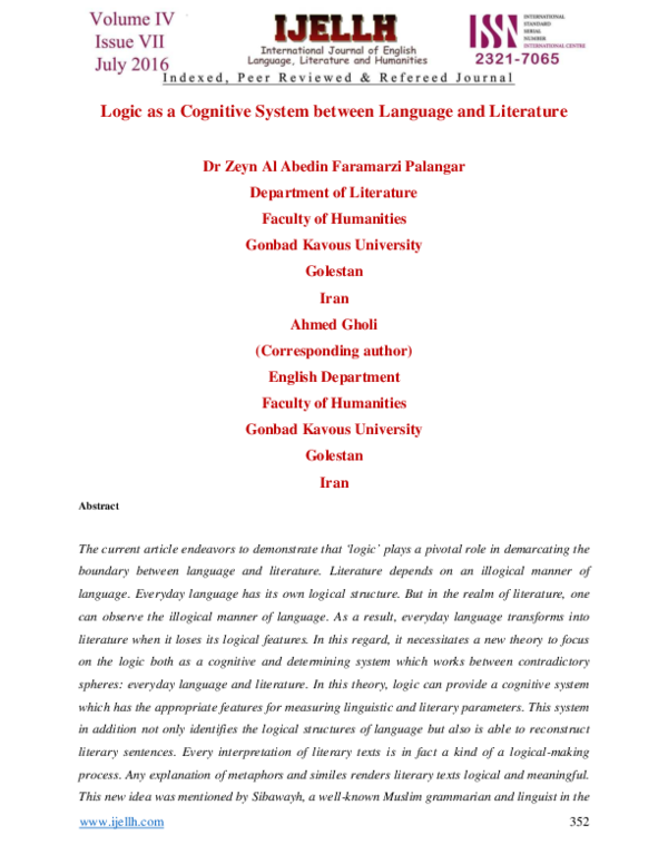 (PDF) Logic as a Cognitive System between Language and Literature