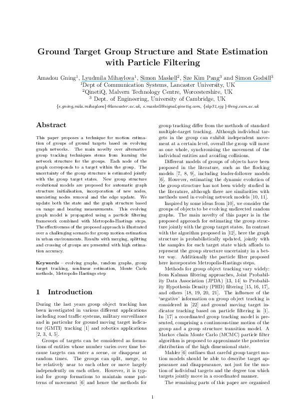 (PDF) Ground Target Group Structure and State Estimation with Particle ...