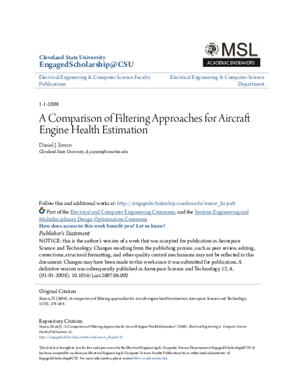 (PDF) A comparison of filtering approaches for aircraft engine health ...