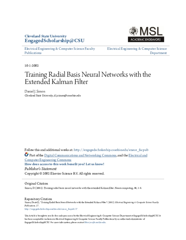 (PDF) Training radial basis neural networks with the extended Kalman filter