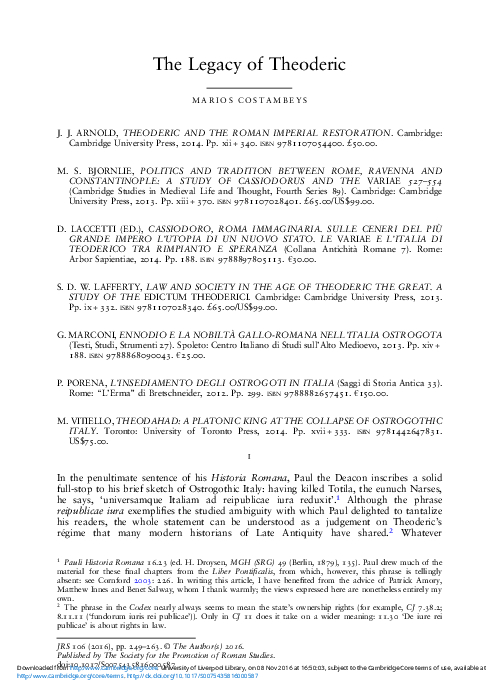 'The Legacy of Theoderic' (review article)