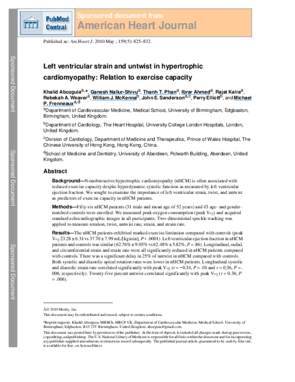 (PDF) Left ventricular strain and untwist in hypertrophic ...