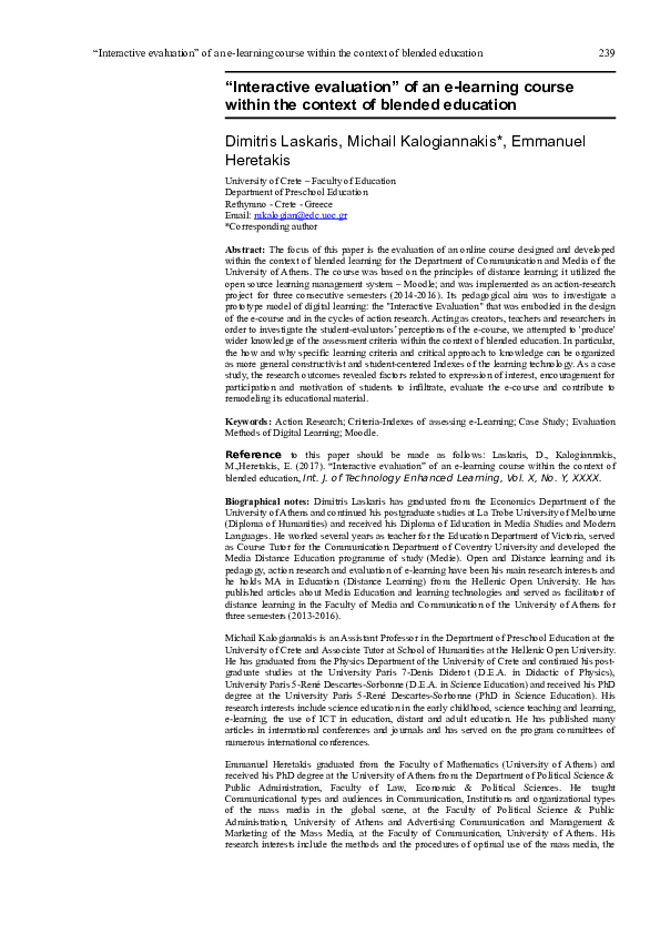 (DOC) " Interactive evaluation " of an e-learning course within the ...