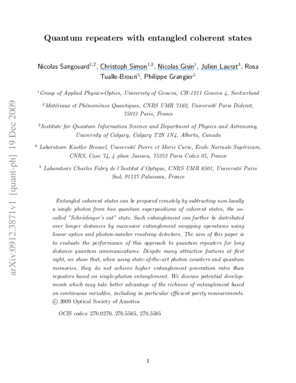 (PDF) Quantum repeaters with entangled coherent states Christoph