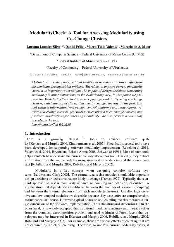 (PDF) ModularityCheck: A Tool for Assessing Modularity using Co-Change ...