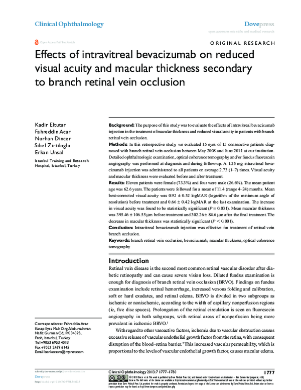 (PDF) Effects of intravitreal bevacizumab on reduced visual acuity and ...