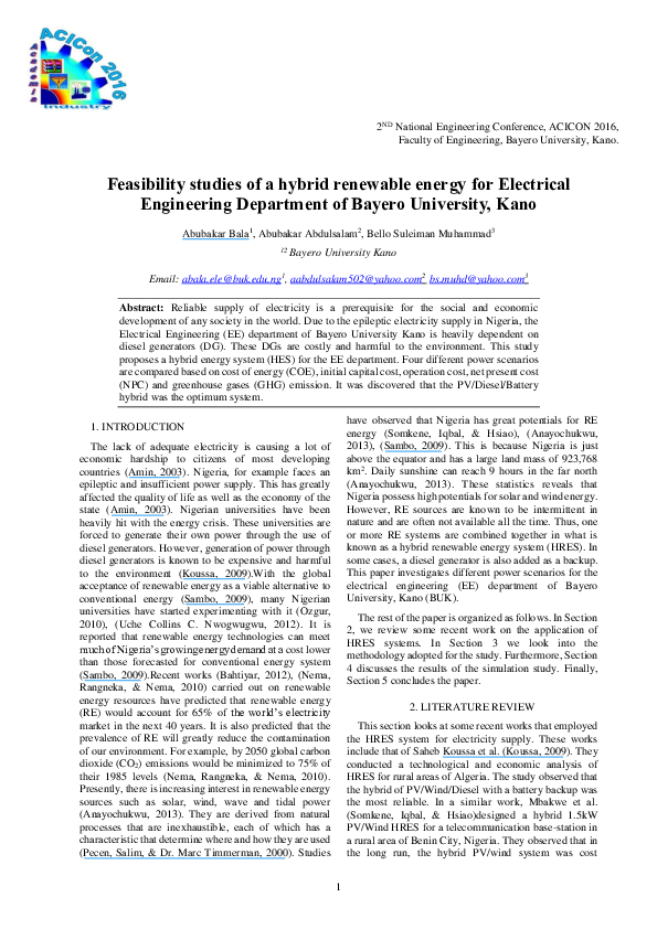 (PDF) Feasibility studies of a hybrid renewable energy for Electrical