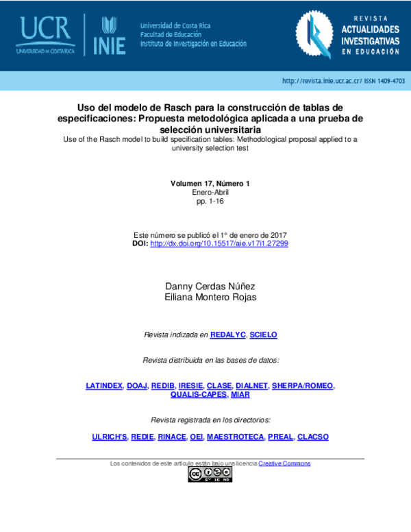 (PDF) Uso del modelo de Rasch para la construcción de tablas de ...