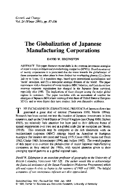 (PDF) The Globalization of Japanese Manufacturing Corporations
