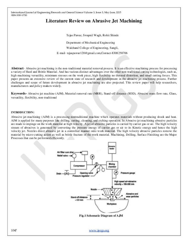 (PDF) Literature Review on Abrasive Jet Machining KK SHARMA