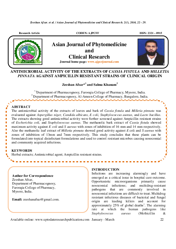 (PDF) ANTIMICROBIAL ACTIVITY OF THE EXTRACTS OF CASSIA FISTULA AND ...