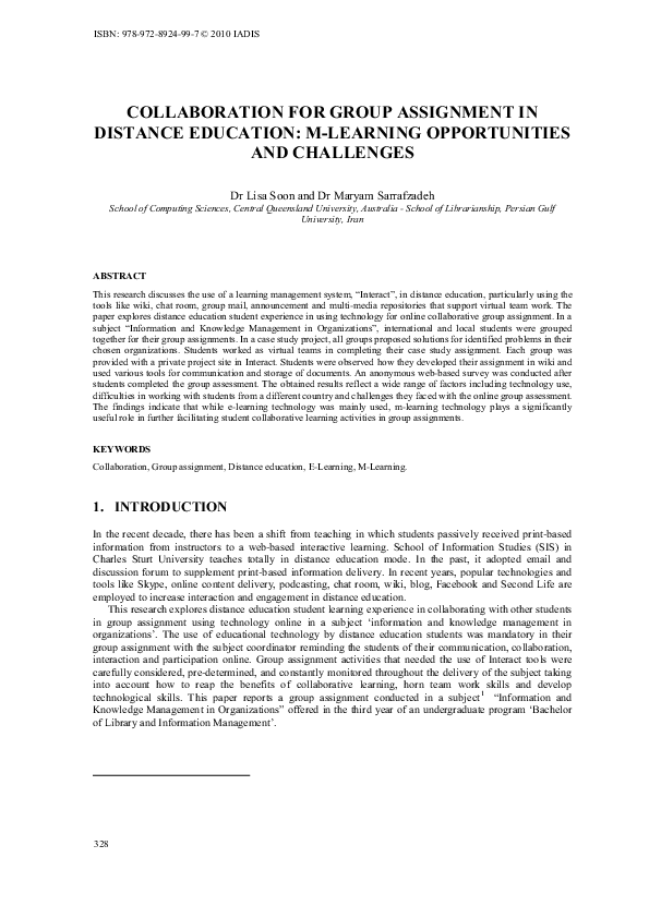 (PDF) COLLABORATION FOR GROUP ASSIGNMENT IN DISTANCE EDUCATION: M ...