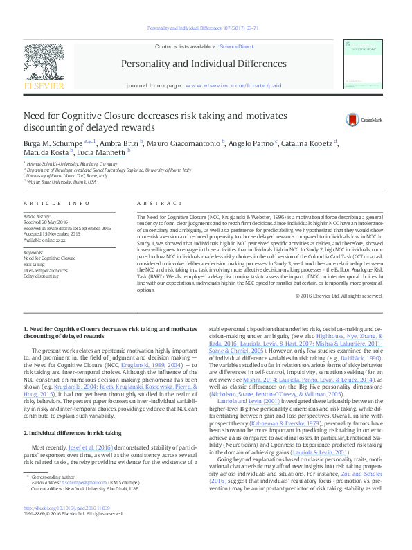  pdf need for cognitive closure decreases risk taking and motivates