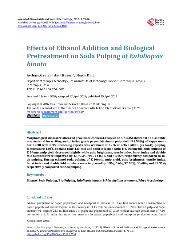 (PDF) Effects of Ethanol Addition and Biological Pretreatment on Soda ...