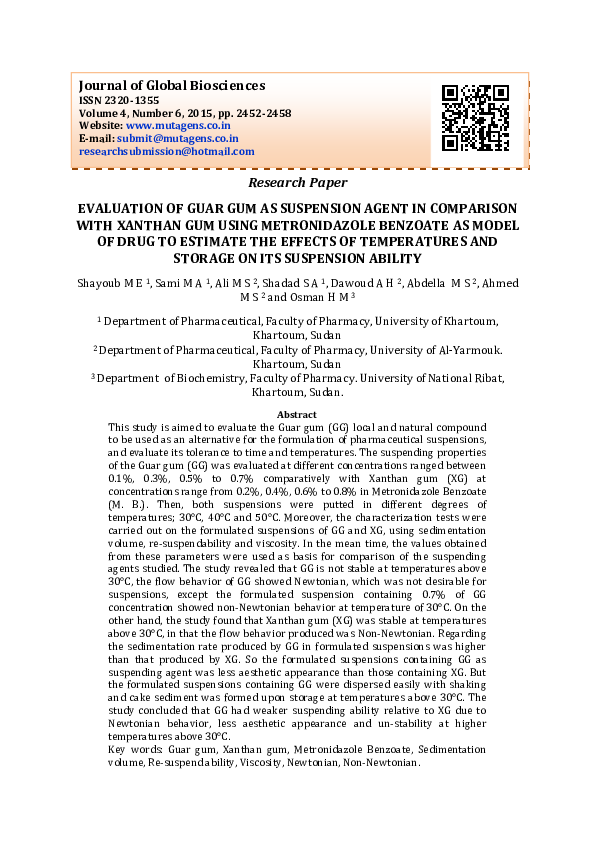 (PDF) EVALUATION OF GUAR GUM AS SUSPENSION AGENT IN COMPARISON WITH XANTHAN GUM USING