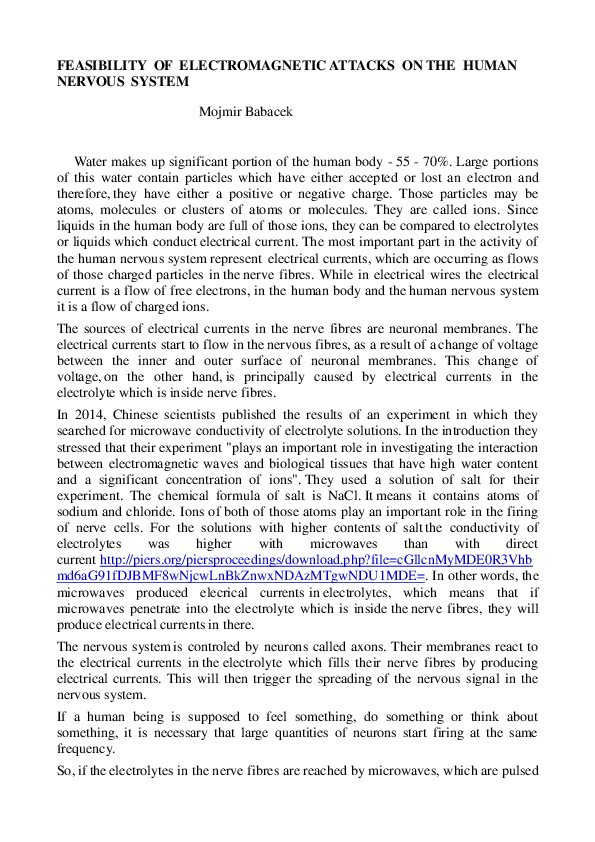 (DOC) FEASIBILITY OF ELECTROMAGNETIC ATTACKS ON THE HUMAN NERVOUS SYSTEM