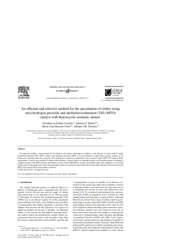 (PDF) An efficient and selective method for the epoxidation of olefins ...