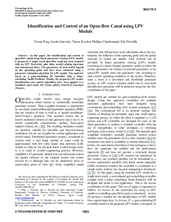 (PDF) Identification and Control of an Open-flow Canal using LPV Models