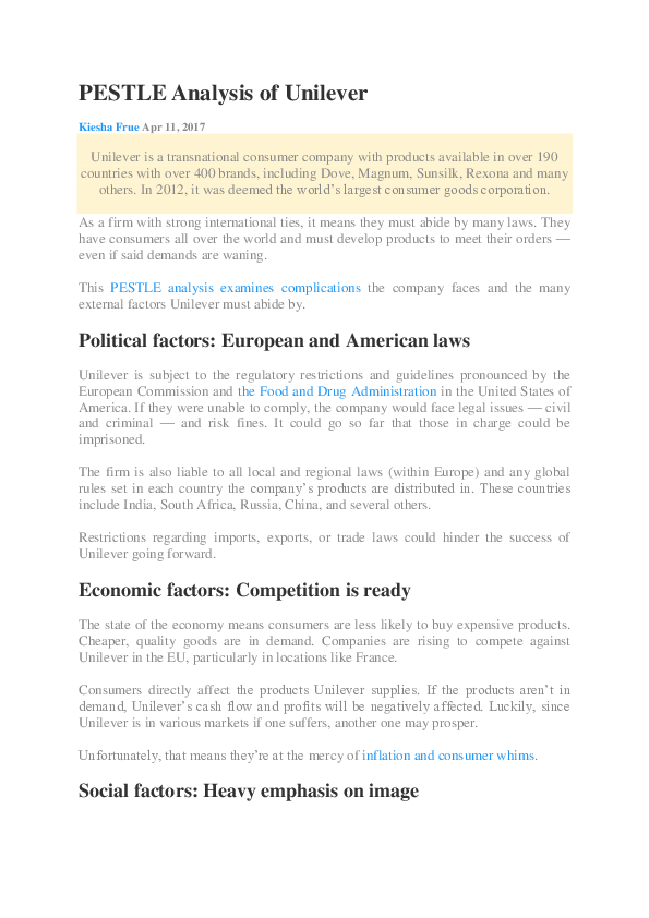 Unilever analysis essay image