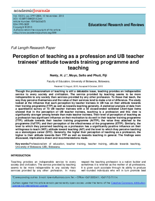 (PDF) Educational Research and Reviews Perception of teaching as a ...