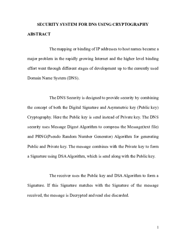 DOC) Cryptographic Security for Domain Name System (DNS)