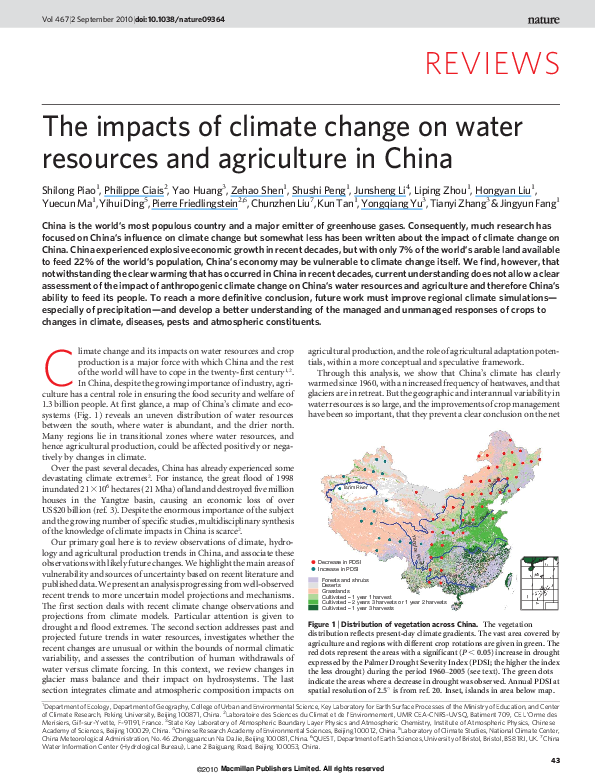 (PDF) The impacts of climate change on water resources and agriculture ...
