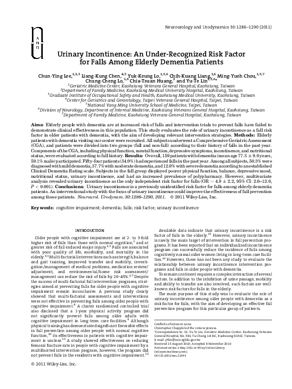 (PDF) Urinary incontinence An underrecognized risk factor for falls