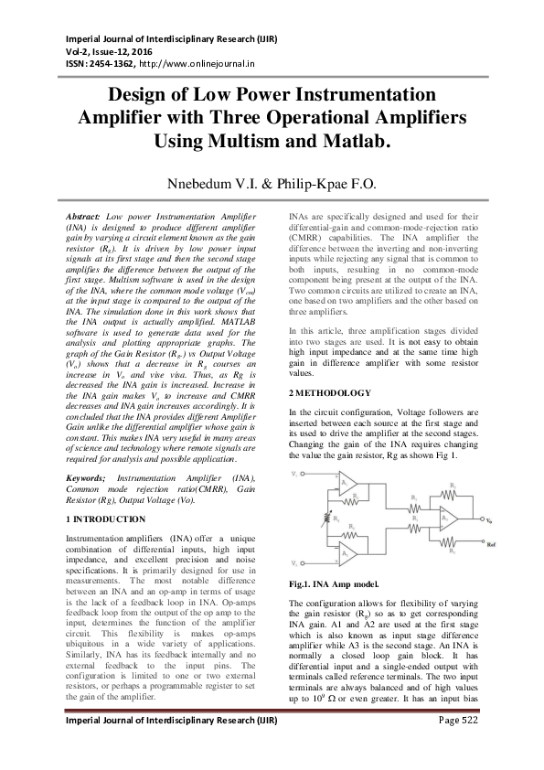 (PDF) Design of Low Power Instrumentation Amplifier with Three