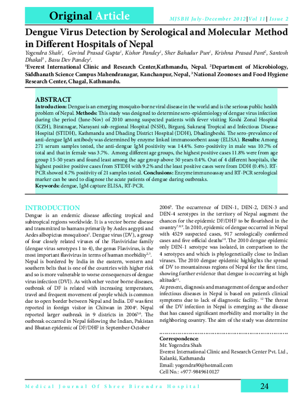 (PDF) Dengue Virus Detection by Serological and Molecular Method in ...