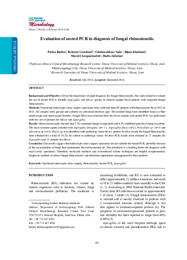 (PDF) Evaluation of nested PCR in diagnosis of fungal rhinosinusitis