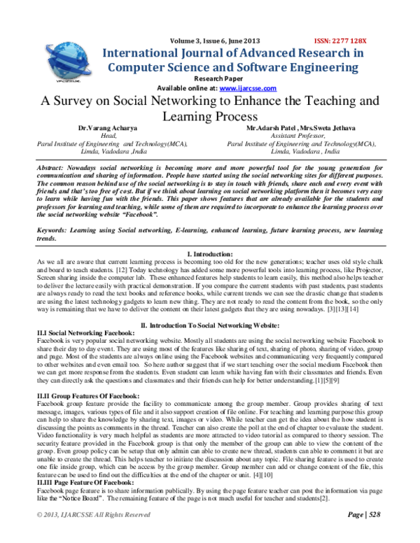 (PDF) A Survey on Social Networking to Enhance the Teaching and ...