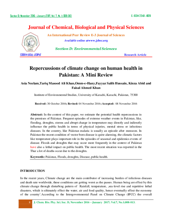 (PDF) Repercussions of climate change on human health in Pakistan: A ...