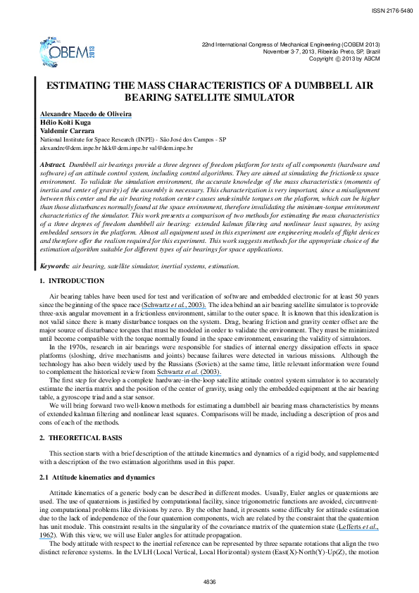 (PDF) Estimating the Mass Characteristics of a Dumbbell Air Bearing