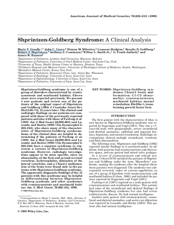 (PDF) ShprintzenGoldberg syndrome A clinical analysis John Carey