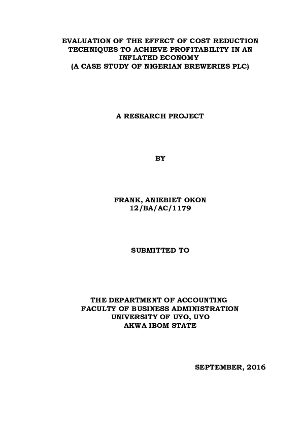 (DOC) EVALUATION OF THE EFFECT OF COST REDUCTION TECHNIQUES TO ACHIEVE ...