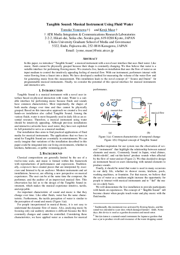 (PDF) Tangible Sound: Musical instrument using fluid media