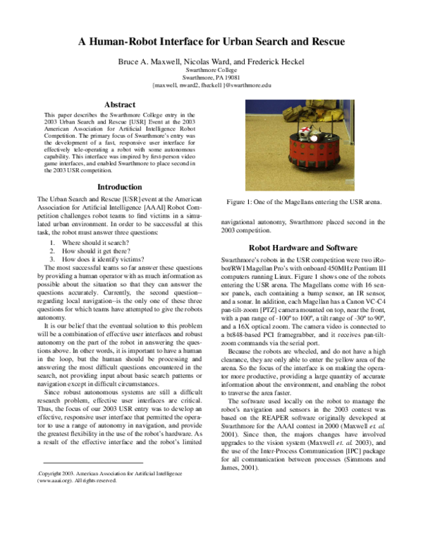 (PDF) A human-robot interface for urban search and rescue