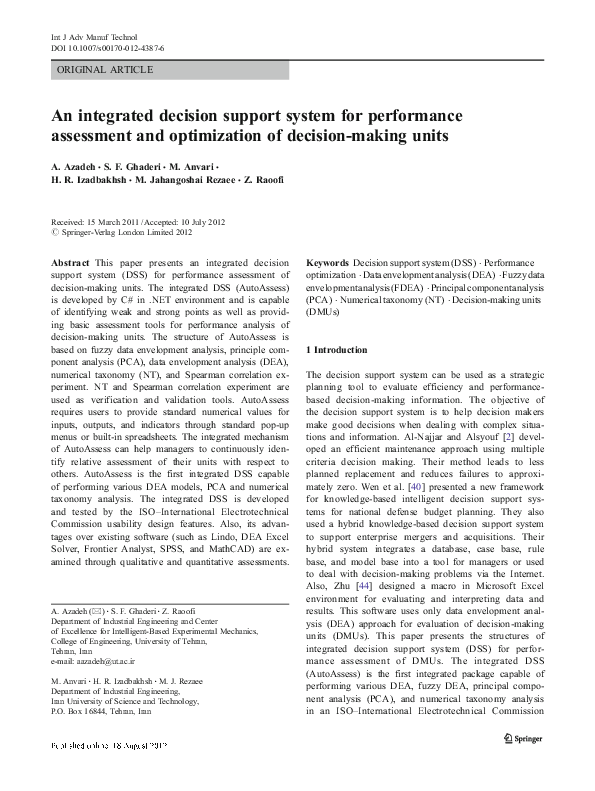 (PDF) An integrated decision support system for performance assessment ...