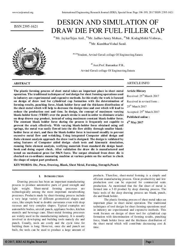 (PDF) DESIGN AND SIMULATION OF DRAW DIE FOR FUEL FILLER CAP