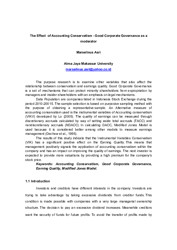 (PDF) The Effect of Accounting Conservatism -Good Corporate Governance ...
