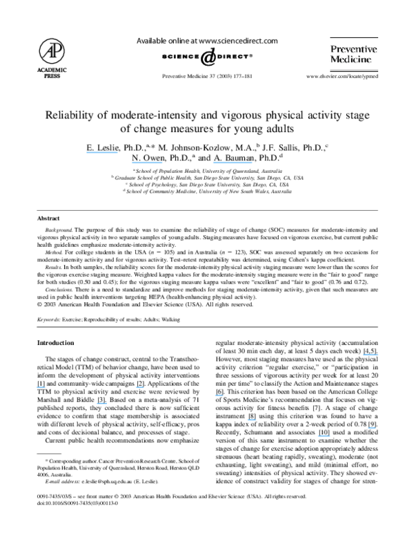 (PDF) Reliability of moderate-intensity and vigorous physical activity ...