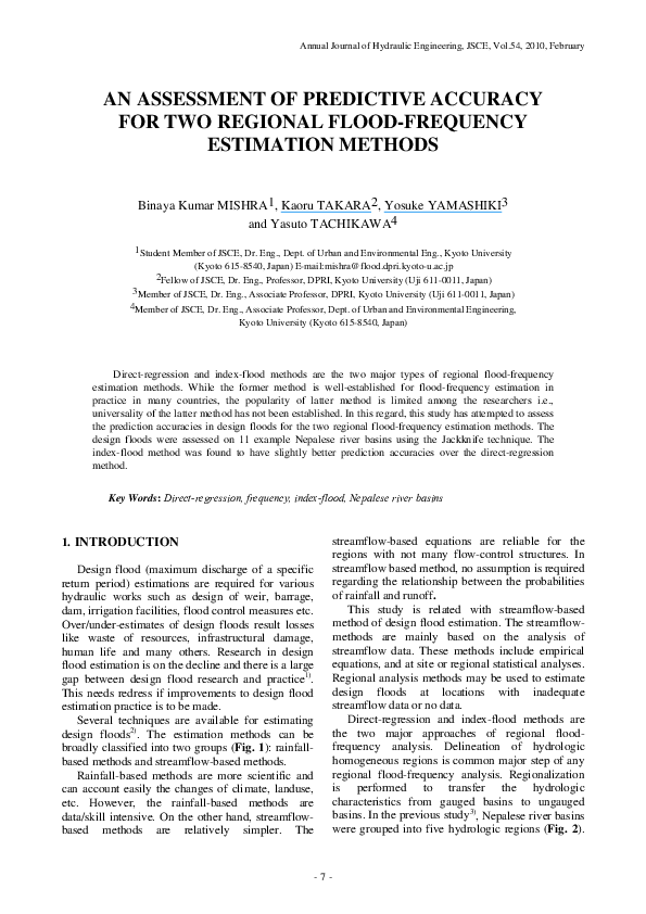 Pdf An Assessment Of Predictive Accuracy For Two Regional Flood