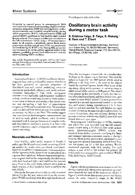 (PDF) Oscillatory brain activity during a motor task