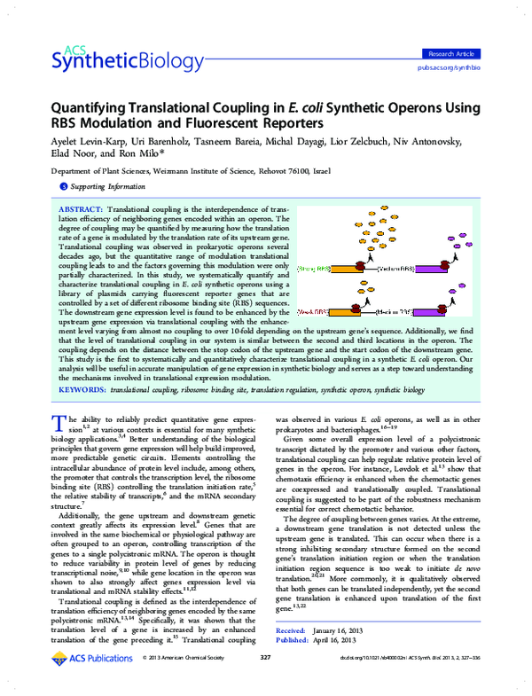 (PDF) Quantifying Translational Coupling in E. coli Synthetic Operons ...