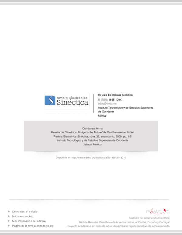 (PDF) Reseña de "Bioethics Bridge to the Future" de Van Rensselaer