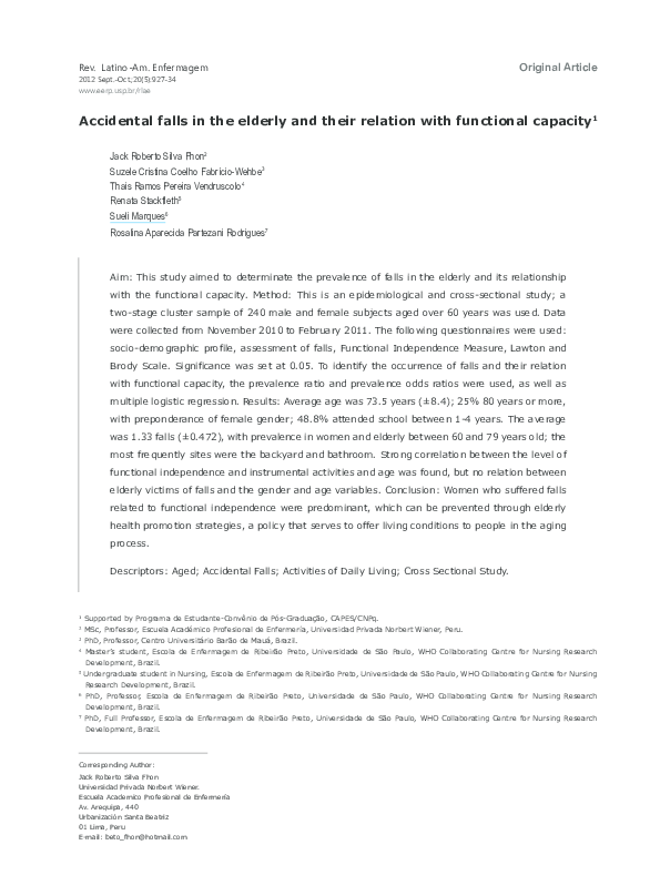 (PDF) Accidental falls in the elderly and their relation with ...