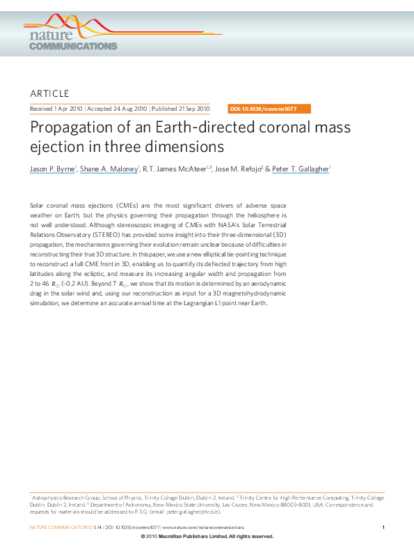 (PDF) Propagation of an Earth-directed coronal mass ejection in three ...